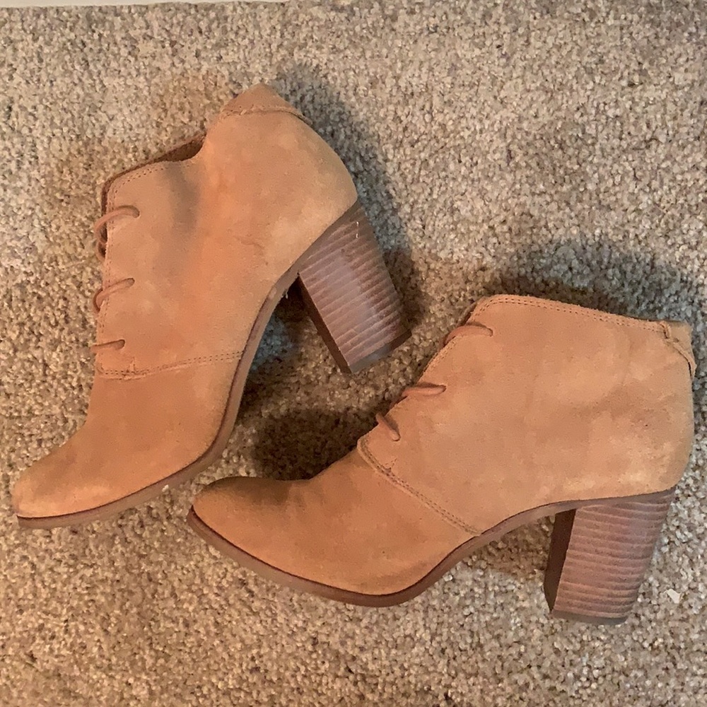 TOMS Lunata Tan Lace-up Heel Booties